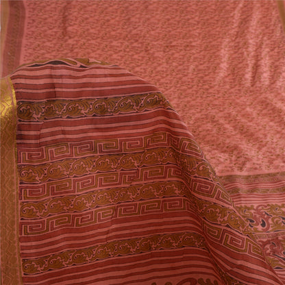 Sanskriti Vintage Sarees Pink Zari Border Pure Silk Print Sari 5yd Craft