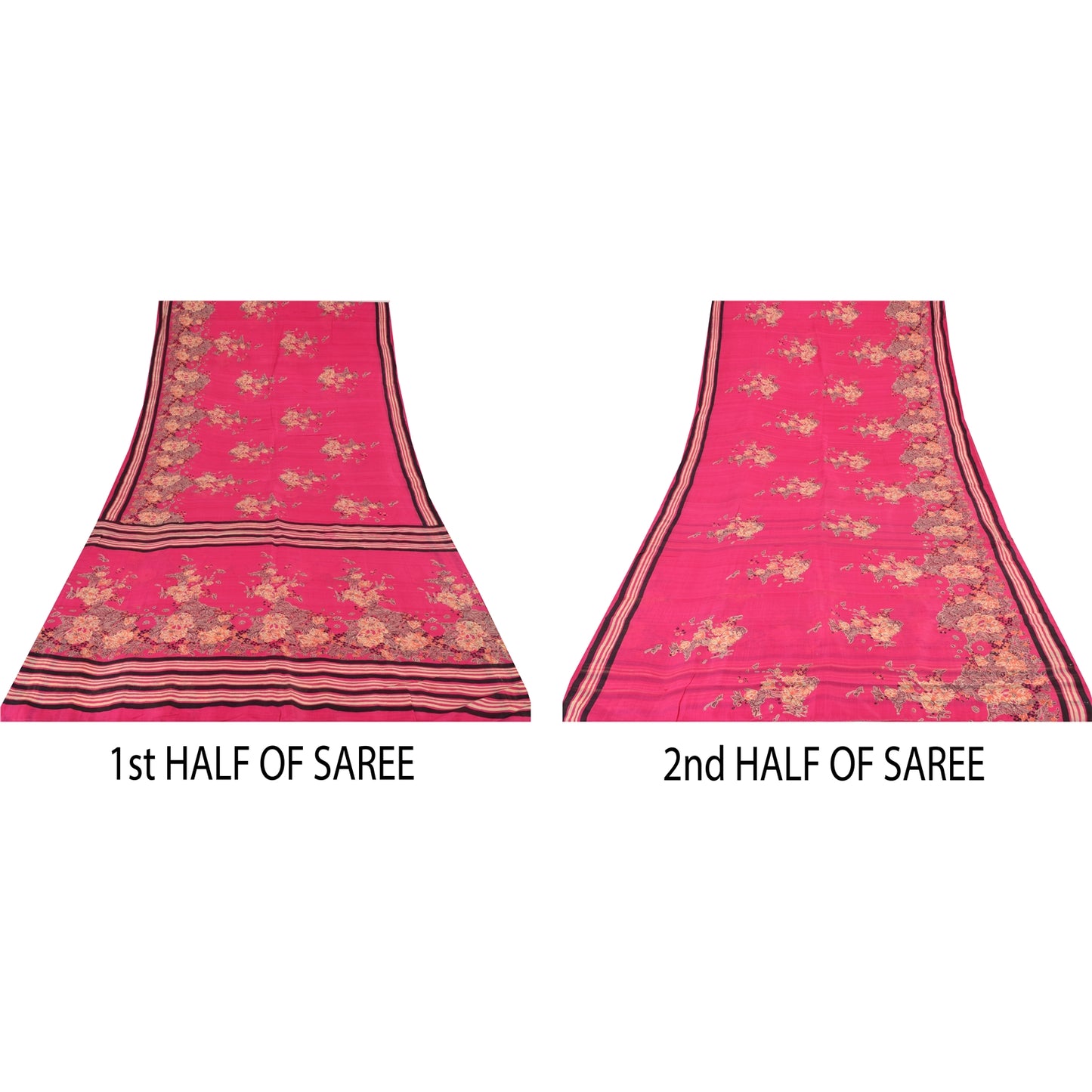 Sanskriti Vintage Sarees Hot Pink Indian Pure Silk Printed Sari 7yd Craft Fabric