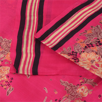 Sanskriti Vintage Sarees Hot Pink Indian Pure Silk Printed Sari 7yd Craft Fabric