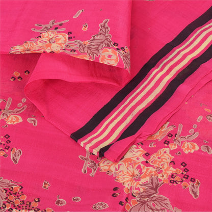 Sanskriti Vintage Sarees Hot Pink Indian Pure Silk Printed Sari 7yd Craft Fabric