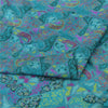 Sanskriti Vintage Sarees Blue Zari Border Pure Silk Print Sari 5yd Craft Fabric