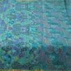 Sanskriti Vintage Sarees Blue Zari Border Pure Silk Print Sari 5yd Craft Fabric