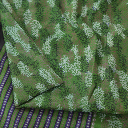 Sanskriti Vintage Sarees Green Indian Pure Silk Printed Sari 5yd Craft Fabric