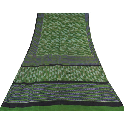 Sanskriti Vintage Sarees Green Indian Pure Silk Printed Sari 5yd Craft Fabric