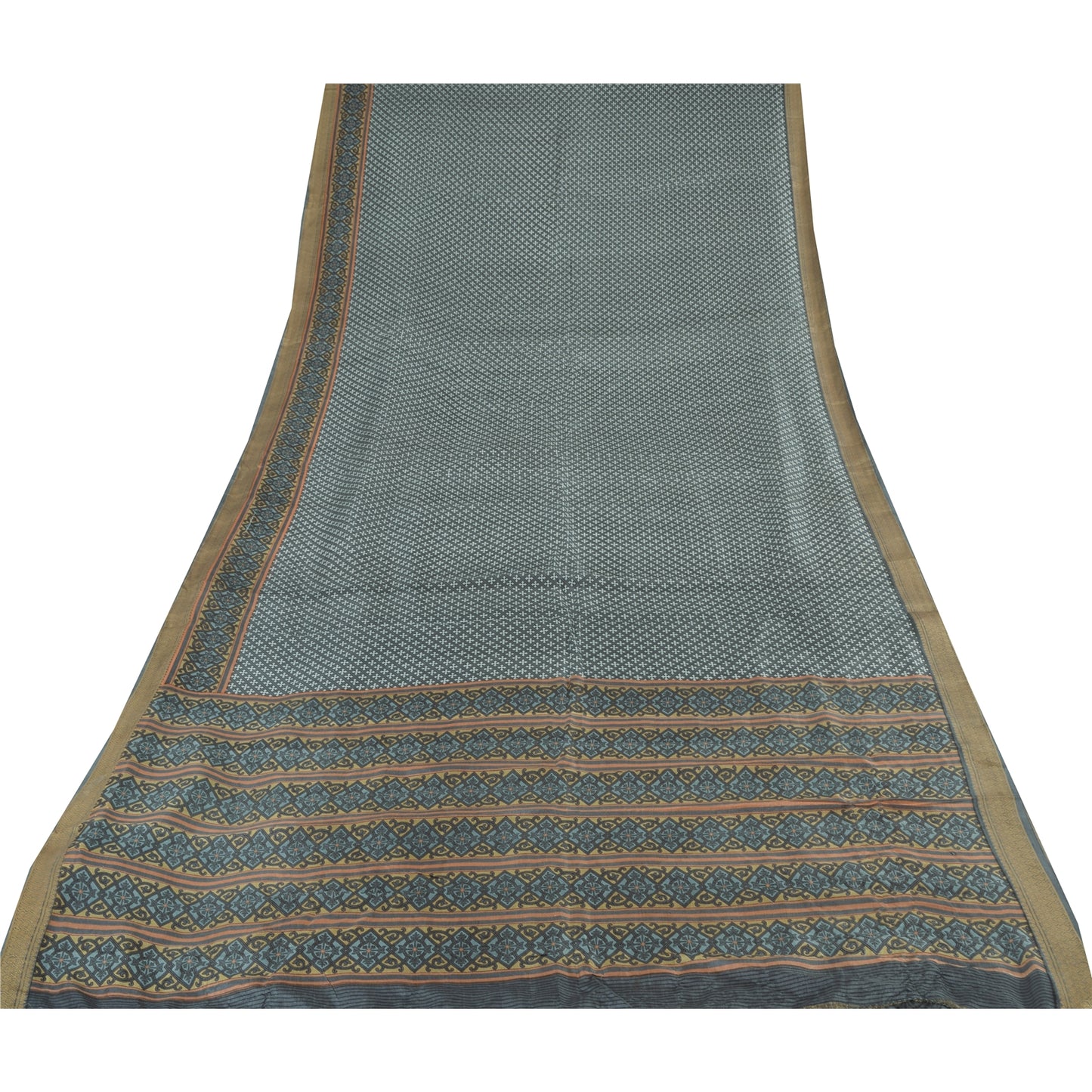 Sanskriti Vintage Sarees From India Blue Pure Silk Printed Sari 6yd Craft Fabric