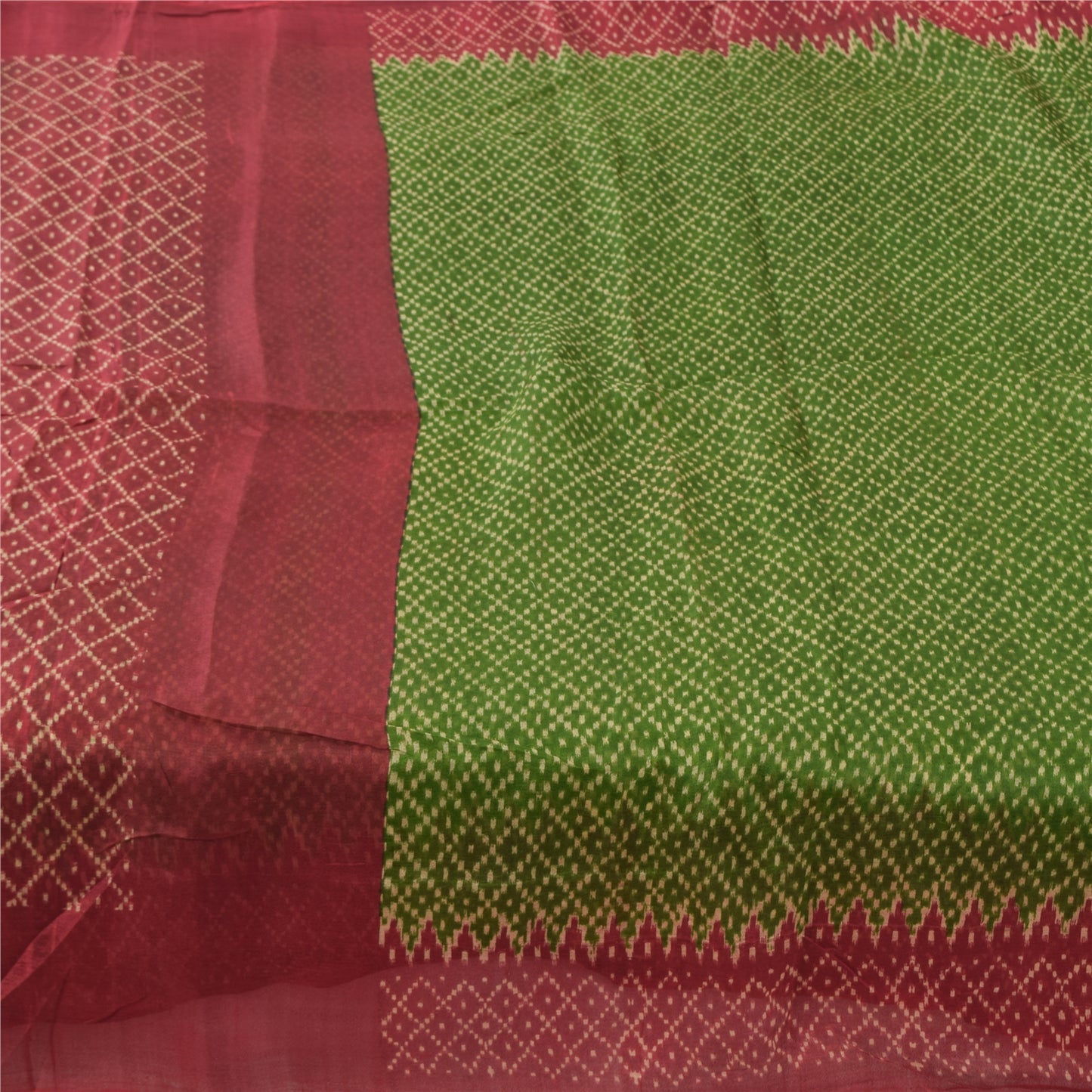 Sanskriti Vintage Sarees Green/Red 100% Pure Silk Printed Sari 6yd Craft Fabric