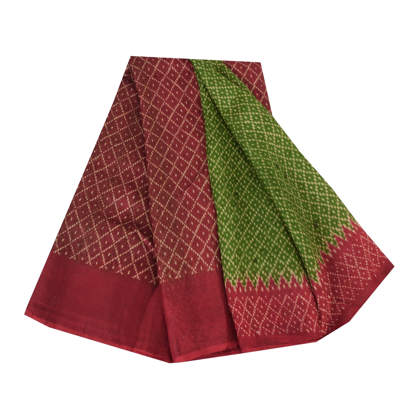 Sanskriti Vintage Sarees Green/Red 100% Pure Silk Printed Sari 6yd Craft Fabric