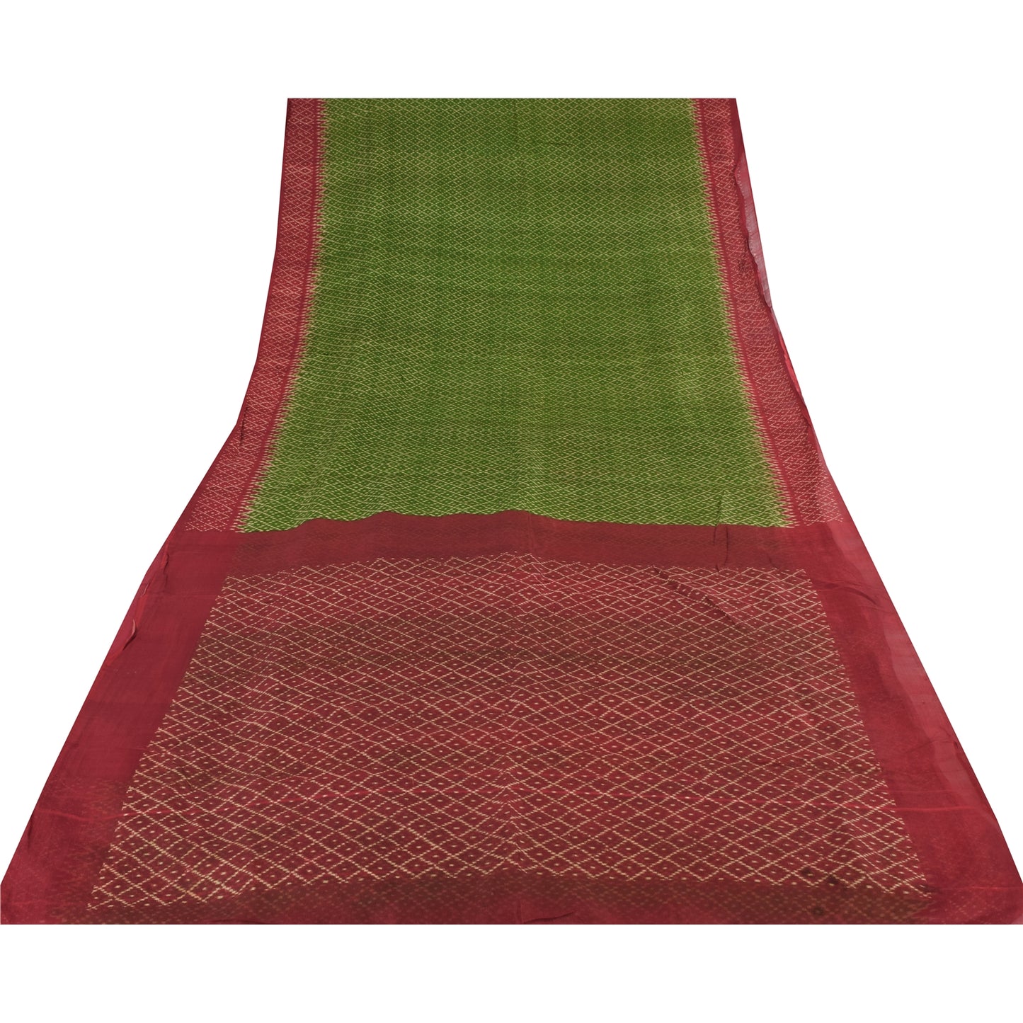 Sanskriti Vintage Sarees Green/Red 100% Pure Silk Printed Sari 6yd Craft Fabric