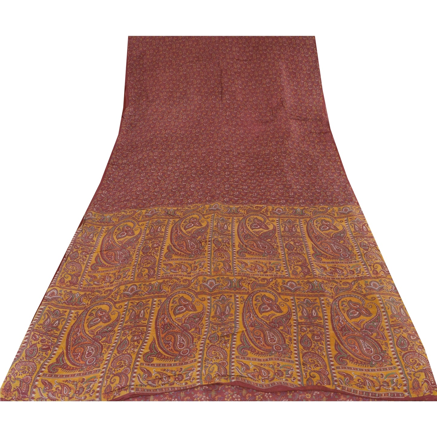 Sanskriti Vintage Sarees Indian Dark Red Pure Silk Printed Sari 5yd Craft Fabric