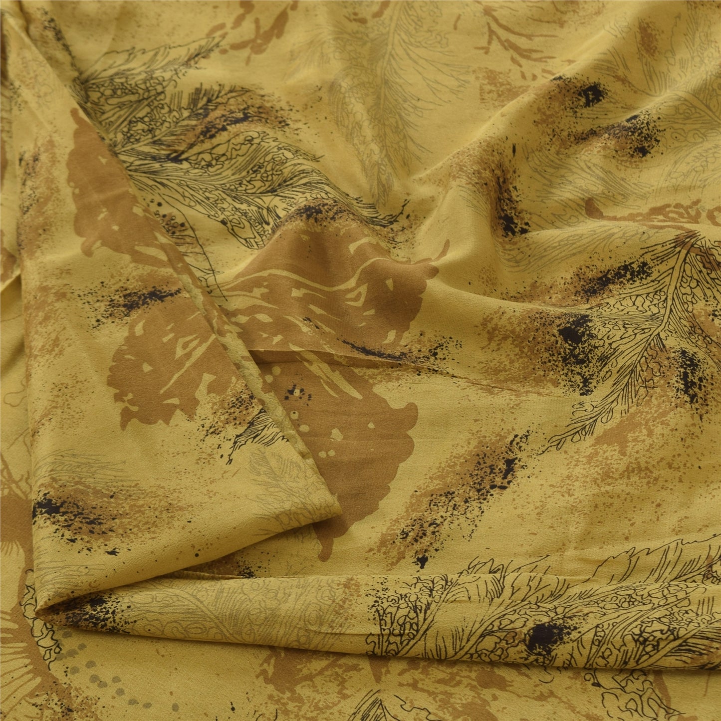 Sanskriti Vintage Sarees Mustard Indian Pure Silk Printed Sari 6yd Craft Fabric