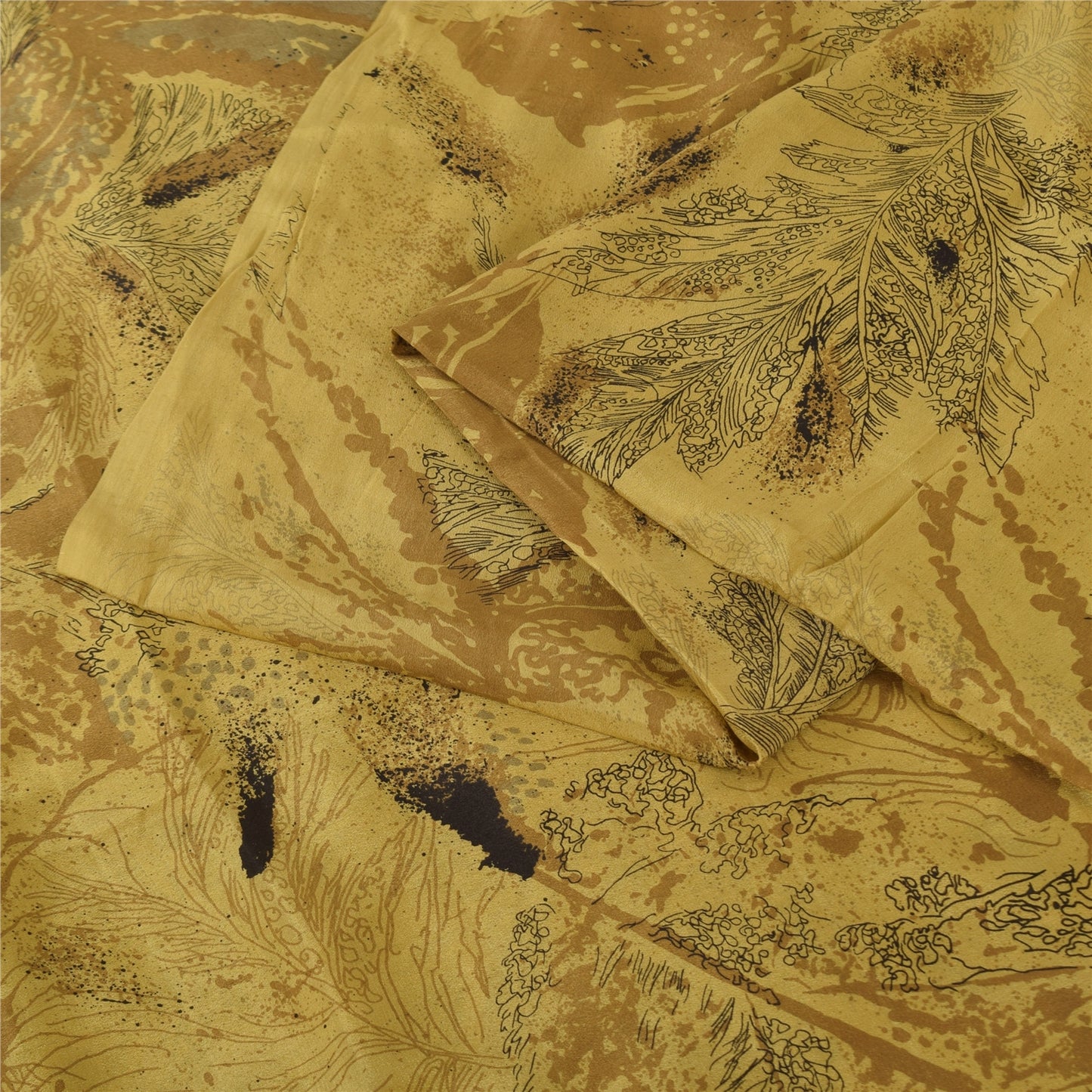 Sanskriti Vintage Sarees Mustard Indian Pure Silk Printed Sari 6yd Craft Fabric