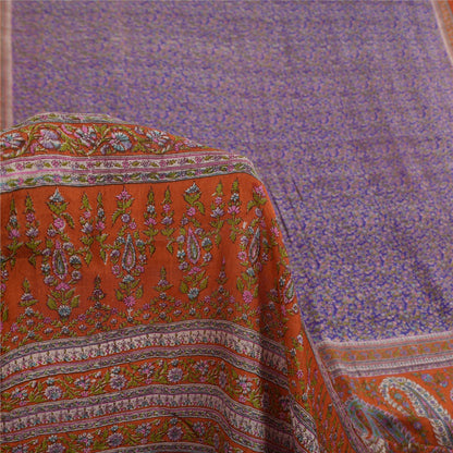 Sanskriti Vintage Sarees Purple/Orange Pure Silk Printed Sari 6yd Craft Fabric