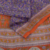 Sanskriti Vintage Sarees Purple/Orange Pure Silk Printed Sari 6yd Craft Fabric