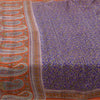 Sanskriti Vintage Sarees Purple/Orange Pure Silk Printed Sari 6yd Craft Fabric