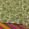 Sanskriti Vintage Sarees Green/Ivory 100%Pure Silk Printed Sari 6yd Craft Fabric