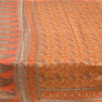 Sanskriti Vintage Sarees Orange Indian Pure Silk Printed Sari 5yd Craft Fabric