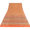 Sanskriti Vintage Sarees Orange Indian Pure Silk Printed Sari 5yd Craft Fabric