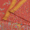 Sanskriti Vintage Sarees Red Zari Border Pure Silk Printed Sari 6yd Craft Fabric