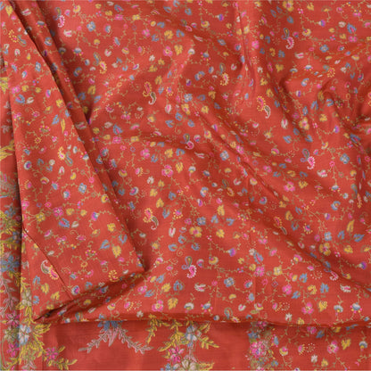 Sanskriti Vintage Sarees Red Zari Border Pure Silk Printed Sari 6yd Craft Fabric