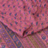 Sanskriti Vintage Sarees Pink/Blue Pure Silk Bird Printed Sari 6yd Craft Fabric