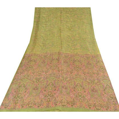 Sanskriti Vintage Sarees Green Indian Pure Silk Printed Sari 5yd Craft Fabric