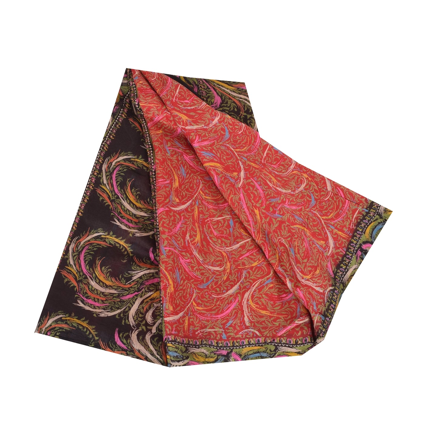 Sanskriti Vintage Sarees From India Red Pure Silk Printed Sari 5yd Craft Fabric