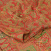 Sanskriti Vintage Sarees Red/Green 100% Pure Silk Printed Sari 6yd Craft Fabric