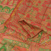 Sanskriti Vintage Sarees Red/Green 100% Pure Silk Printed Sari 6yd Craft Fabric