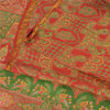 Sanskriti Vintage Sarees Red/Green 100% Pure Silk Printed Sari 6yd Craft Fabric