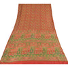 Sanskriti Vintage Sarees Red/Green 100% Pure Silk Printed Sari 6yd Craft Fabric