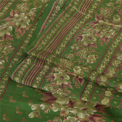 Sanskriti Vintage Sarees Green Indian Pure Silk Printed Sari 6yd Craft Fabric