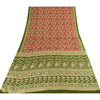 Sanskriti Vintage Sarees Red/Green Pure Silk Printed Sari 5yd Soft Craft Fabric