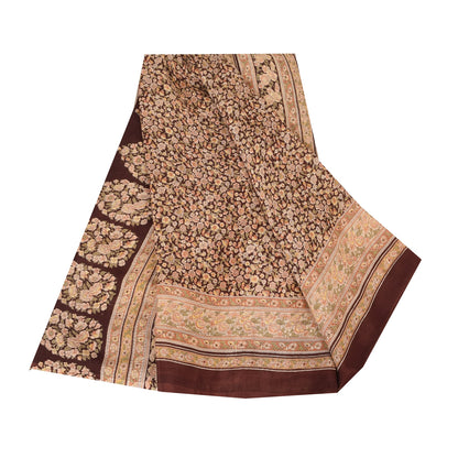 Sanskriti Vintage Sarees Indian Brown Pure Silk Printed Sari 6yd Craft Fabric