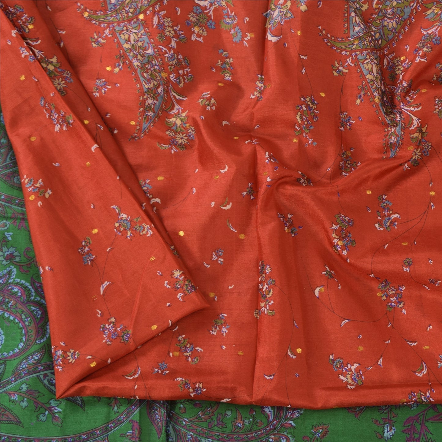 Sanskriti Vintage Sarees Red Zari Border Pure Silk Printed Sari 5yd Craft Fabric