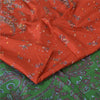 Sanskriti Vintage Sarees Red Zari Border Pure Silk Printed Sari 5yd Craft Fabric