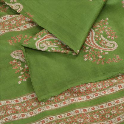 Sanskriti Vintage Sarees Green Indian Pure Silk Printed Sari 6yd Craft Fabric