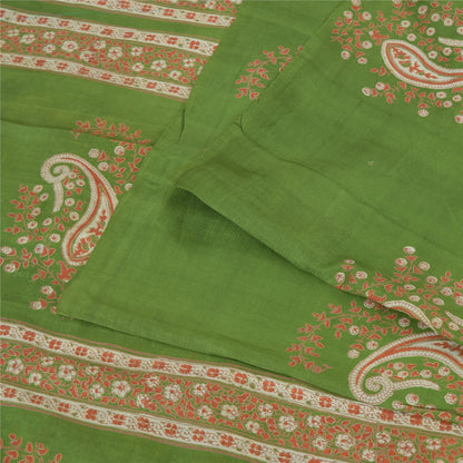 Sanskriti Vintage Sarees Green Indian Pure Silk Printed Sari 6yd Craft Fabric