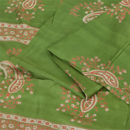 Sanskriti Vintage Sarees Green Indian Pure Silk Printed Sari 6yd Craft Fabric