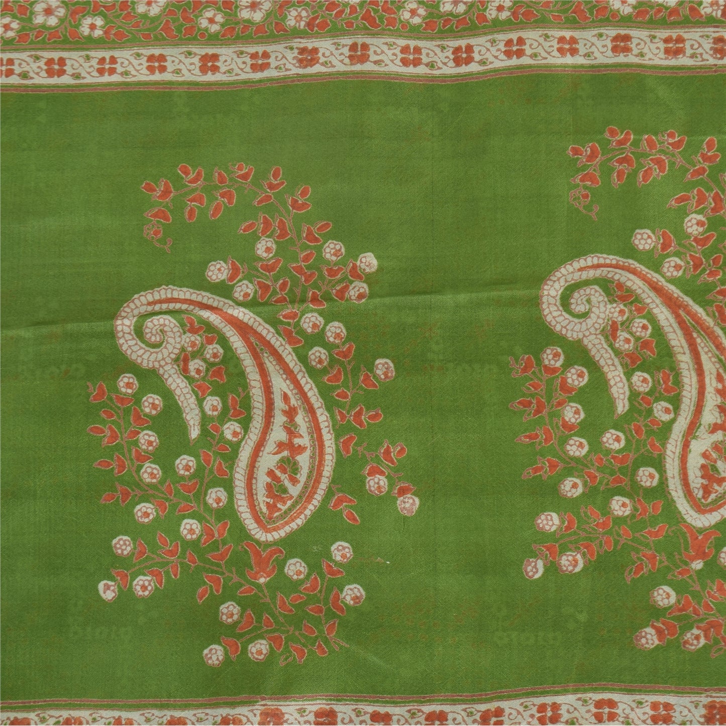 Sanskriti Vintage Sarees Green Indian Pure Silk Printed Sari 6yd Craft Fabric