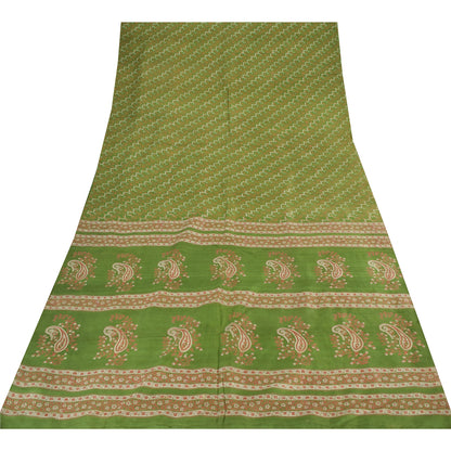 Sanskriti Vintage Sarees Green Indian Pure Silk Printed Sari 6yd Craft Fabric