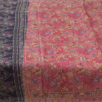 Sanskriti Vintage Sarees Pink Pure Silk Printed Sari 5yd Craft Fabric