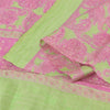 Sanskriti Vintage Sarees Pink/Green 100% Pure Silk Printed Sari 5yd Craft Fabric