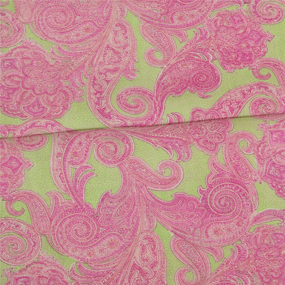 Sanskriti Vintage Sarees Pink/Green 100% Pure Silk Printed Sari 5yd Craft Fabric