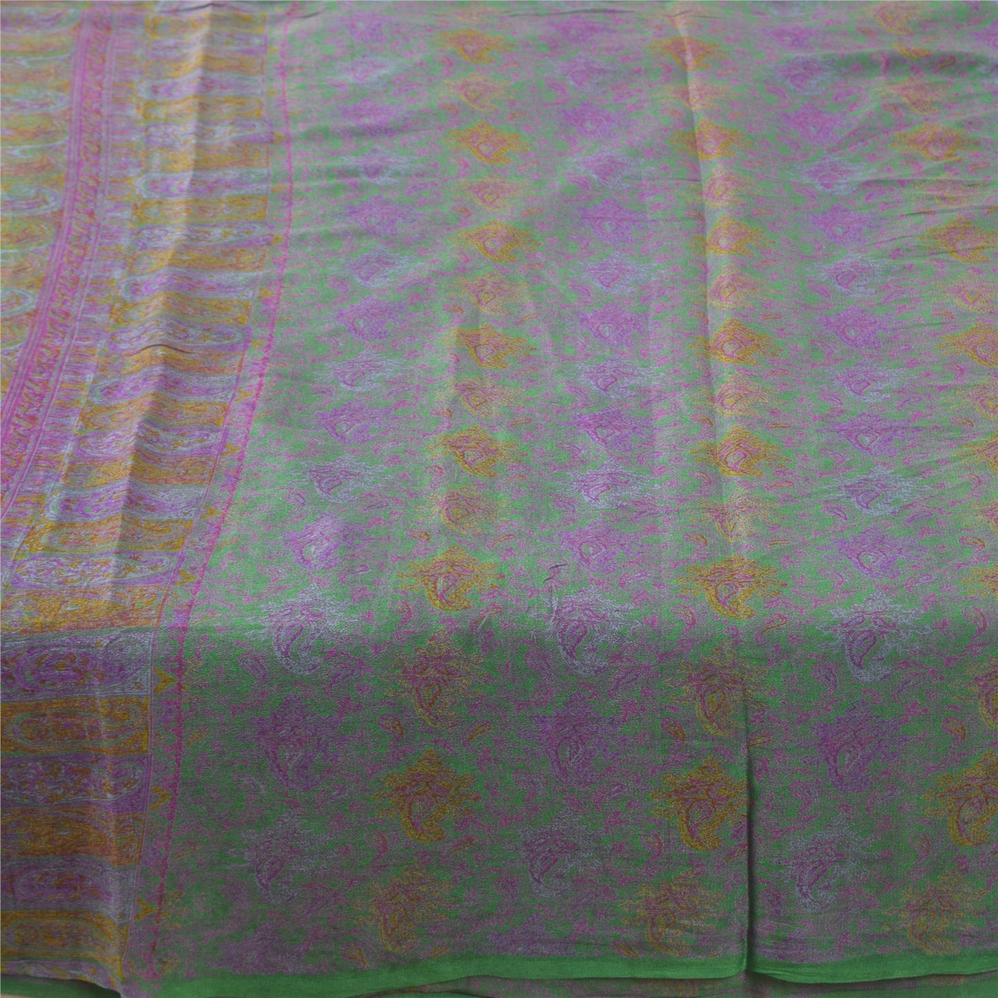 Sanskriti Vintage Sarees Green Pure Silk Printed Sari 6yd Floral Craft Fabric