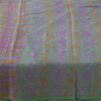 Sanskriti Vintage Sarees Green Pure Silk Printed Sari 6yd Floral Craft Fabric