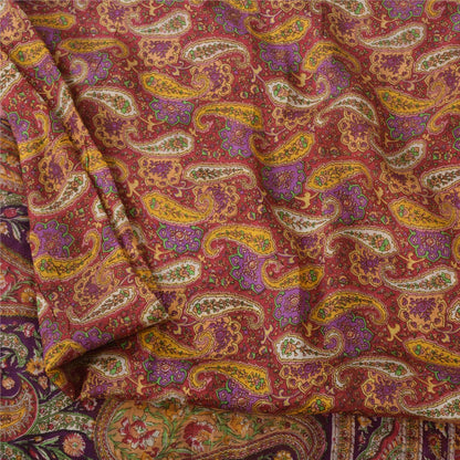 Sanskriti Vintage Sarees Multi Pure Silk Printed Sari 5yd Paisley Craft Fabric