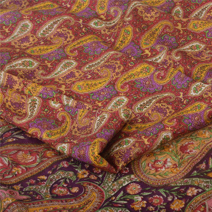 Sanskriti Vintage Sarees Multi Pure Silk Printed Sari 5yd Paisley Craft Fabric