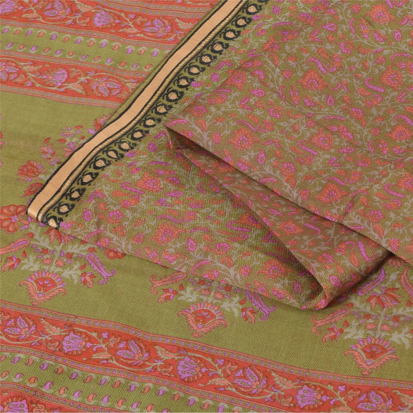 Sanskriti Vintage Sarees Dusty Red Pure Silk Printed Sari 5yd Soft Craft Fabric