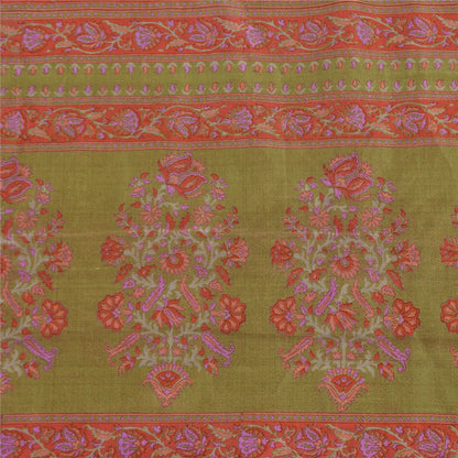 Sanskriti Vintage Sarees Red/Green 100%Pure Silk Printed Sari 6yd Craft Fabric