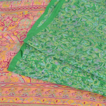 Sanskriti Vintage Sarees Green Indian Pure Silk Printed Sari 6yd Craft Fabric